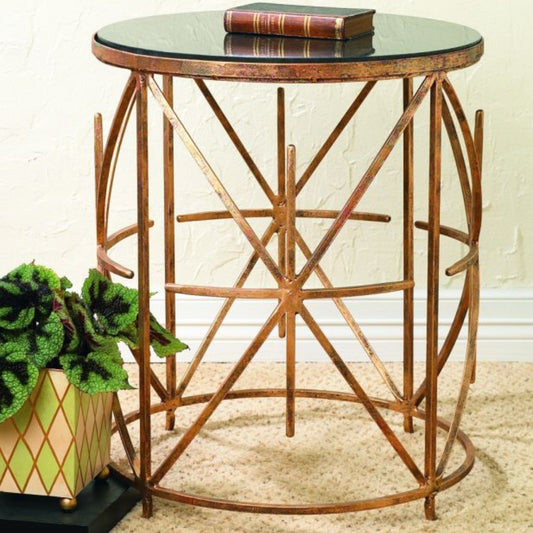 Antique Gold Heavy Iron 'X' Design Side Table with Black Granite Top | INSIDE OUT | InsideOutCatalog.com