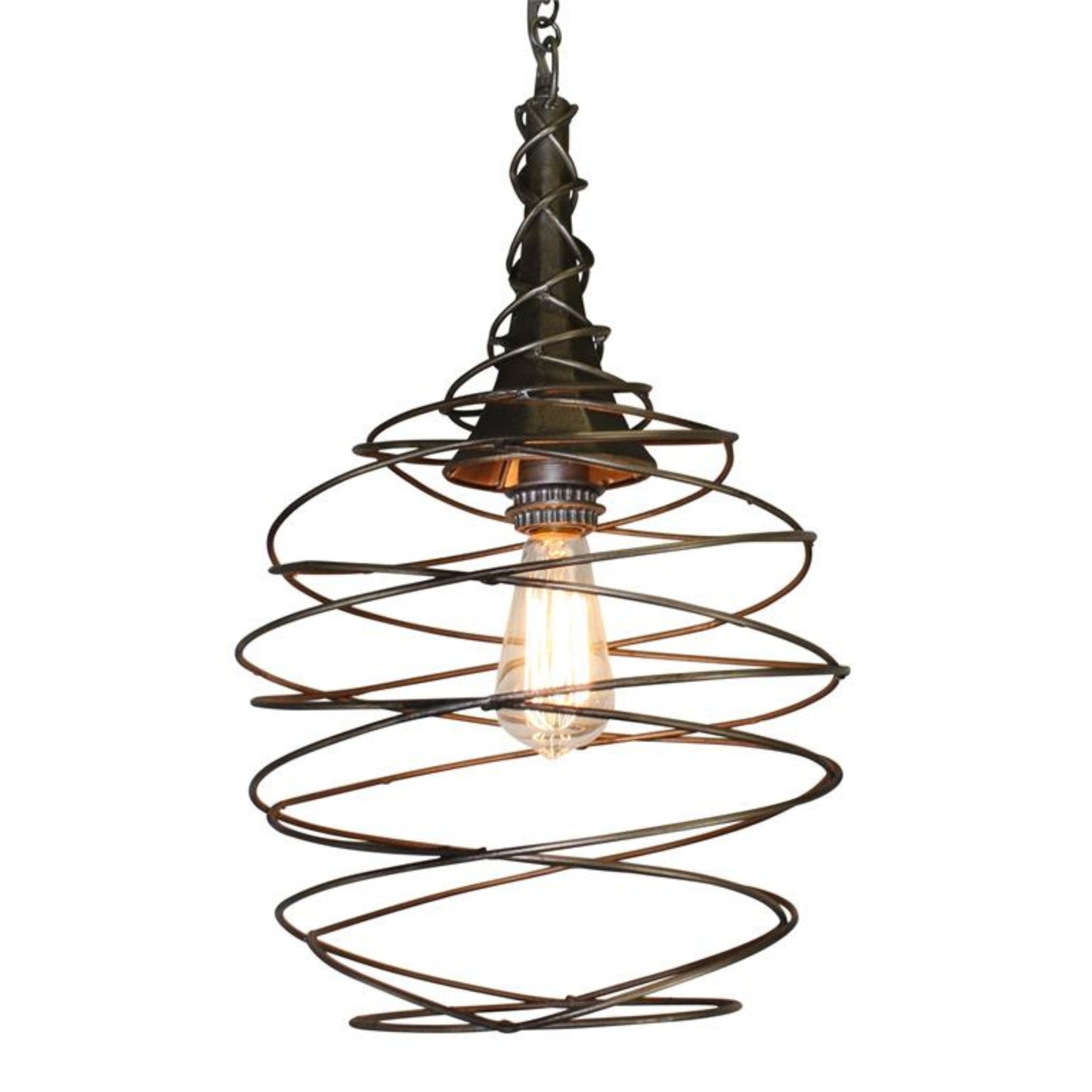 Antique Platinum Finish Beehive Chandelier - Iron & Tole Wire Swirl Single Bulb Hanging Large Pendant Light