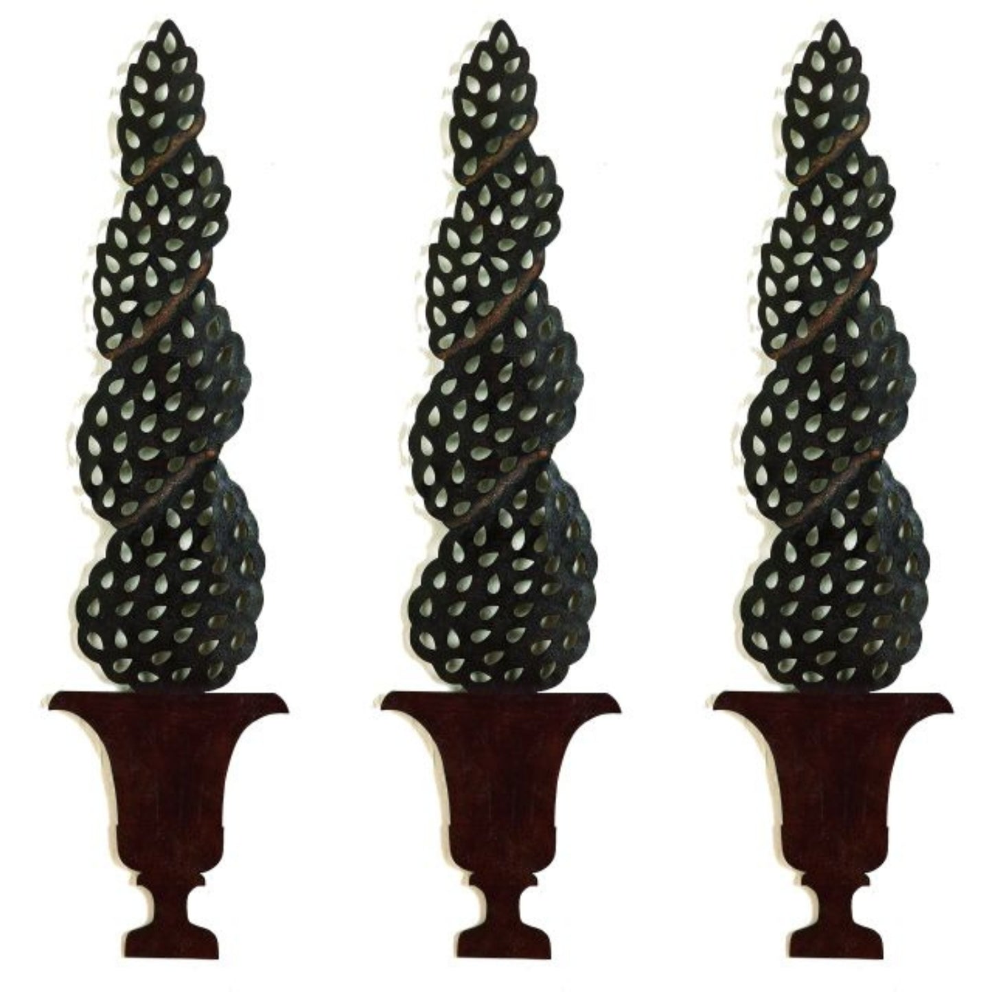 Estate Quality Wall Decor - Three decorative topiary trees with dark green leaves and brown stands on a white background | INSIDE OUT - InsideOutCatalog.com