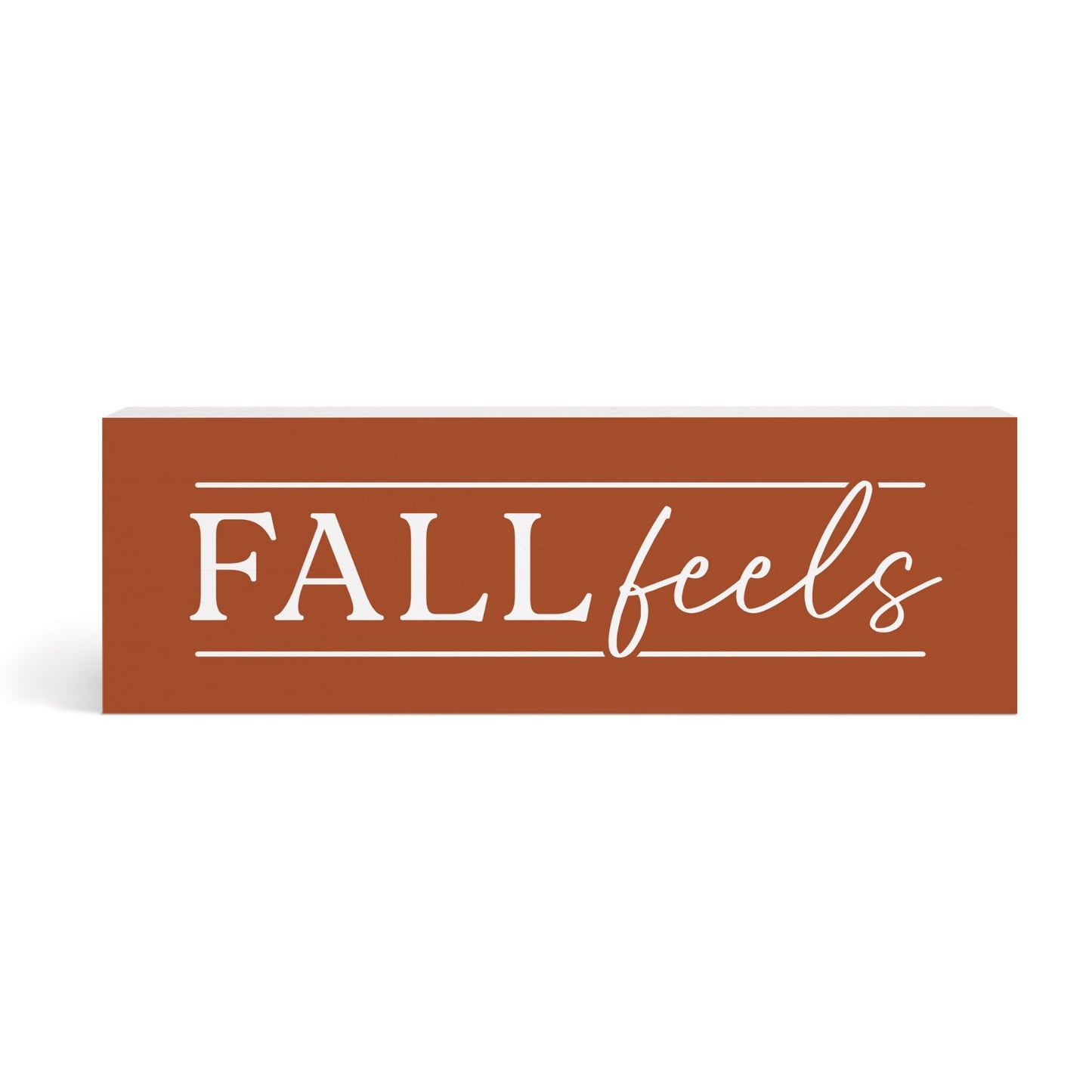 Fall Feels Seasonal Wood Word Block Home Accent - Rust Orange with White Lettering | InsideOutCatalog.com