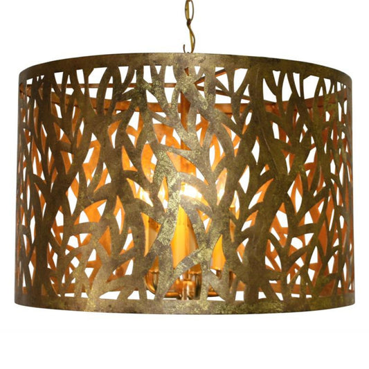 Italian Gold Cut-Out Leaf Design Iron Chandelier - Tole & Iron Six Light Drum Chandelier | Elegant lighting for your home, entryway, kitchen, dining, walk-in closet | INSIDE OUT | InsideOutCatalog.com