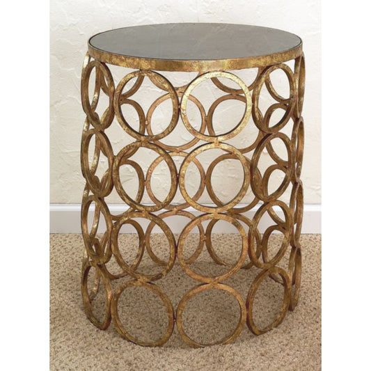 Italian Gold Heavy Iron Circle Design Side Table with Black Granite Inset Top | INSIDE OUT | InsideOutCatalog.com