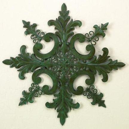 Iron Wall Medallion - Snowflake Design - Distressed Blue Iron Wall Decor (38") | INSIDE OUT | InsideOutCatalog.com