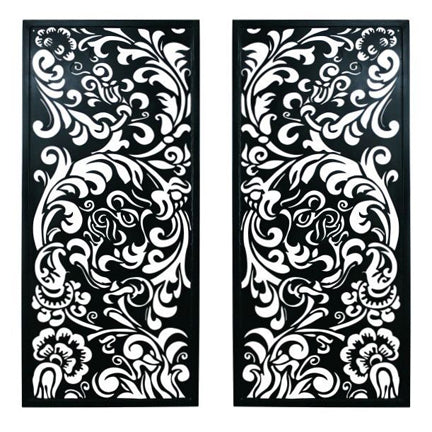 Laser Cut Leaf and Flower Iron Wall Grille - Reversible Facing Metal Wall Decor (53.5"H) | Shown as a pair, sold separately | INSIDE OUT | InsideOutCatalog.com