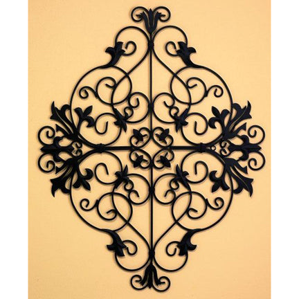 Fleur de Lis Iron Wall Grille - Available in Black Iron or Stained Gold Iron | Shown in Black hanging vertically | INSIDE OUT | InsideOutCatalog.com