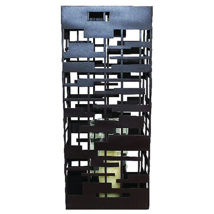 Geometric Design Large Iron Candle Holders with Glass Hurricanes - Three Sizes to Choose From | Large shown in pic 24"H | INSIDE OUT | InsideOutCatalog.com