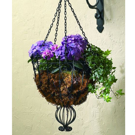 wrought iron hanging plant baskets Wrought Iron Victorian Style Hanging Planter Basket Black