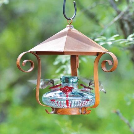 Glass Hummingbird Feeder with Rustic Tin Cupola Shelter | INSIDE OUT | InsideOutCatalog.com