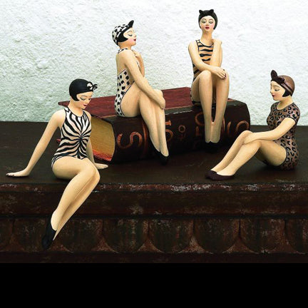 Vintage Mini Bathing Beauty Figurines - Jungle Safari Animal Print Swimsuit Collection - Set of 4 | Resin Statuary on display | INSIDE OUT | InsideOutCatalog.com