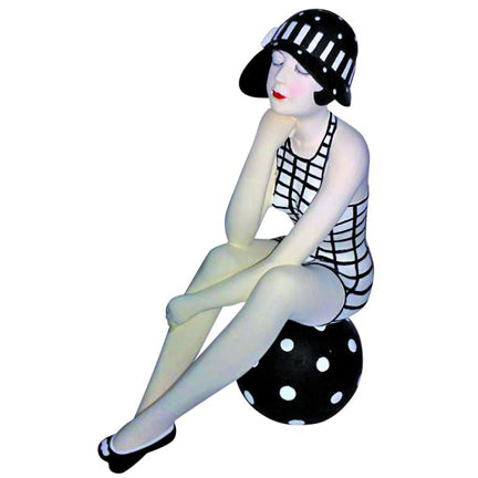 Bathing Beauty Figurine on Beach Ball - Black & White Swimsuit & Sun Hat | INSIDE OUT | InsideOutCatalog.com