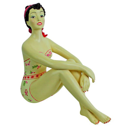 Vintage Bathing Beauty Figurine in Strapless Floral Swimsuit and Red Hair Bow with Knees Up - Collectible | Original Dr Livingstone Bathing Beauty... a blast from the past | INSIDE OUT | InsideOutCatalog.com