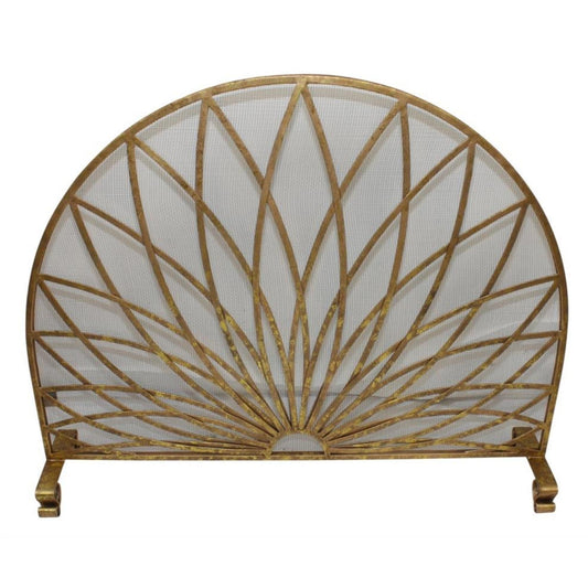 Arched Firescreen with Starburst Design - Italian Gold Single Panel Fireplace Screen | InsideOutCatalog.com