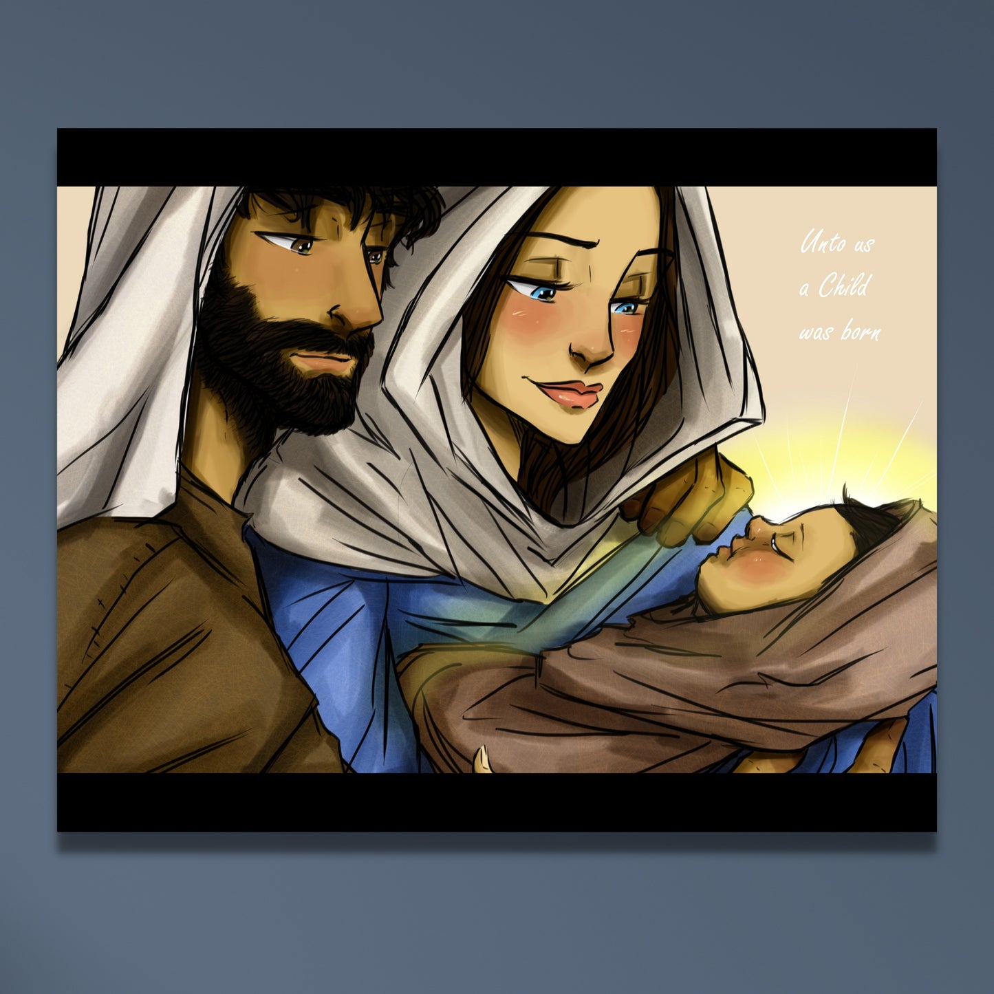 Baby Jesus, Mary, and Joseph Original Art Giclée - Inspirational Art Print on Canvas (20x16)