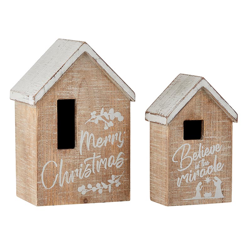 Decorative Wooden Nesting Christmas Houses with LED Candles - Set of Two Home Accents | INSIDE OUT | InsideOutCatalog.com