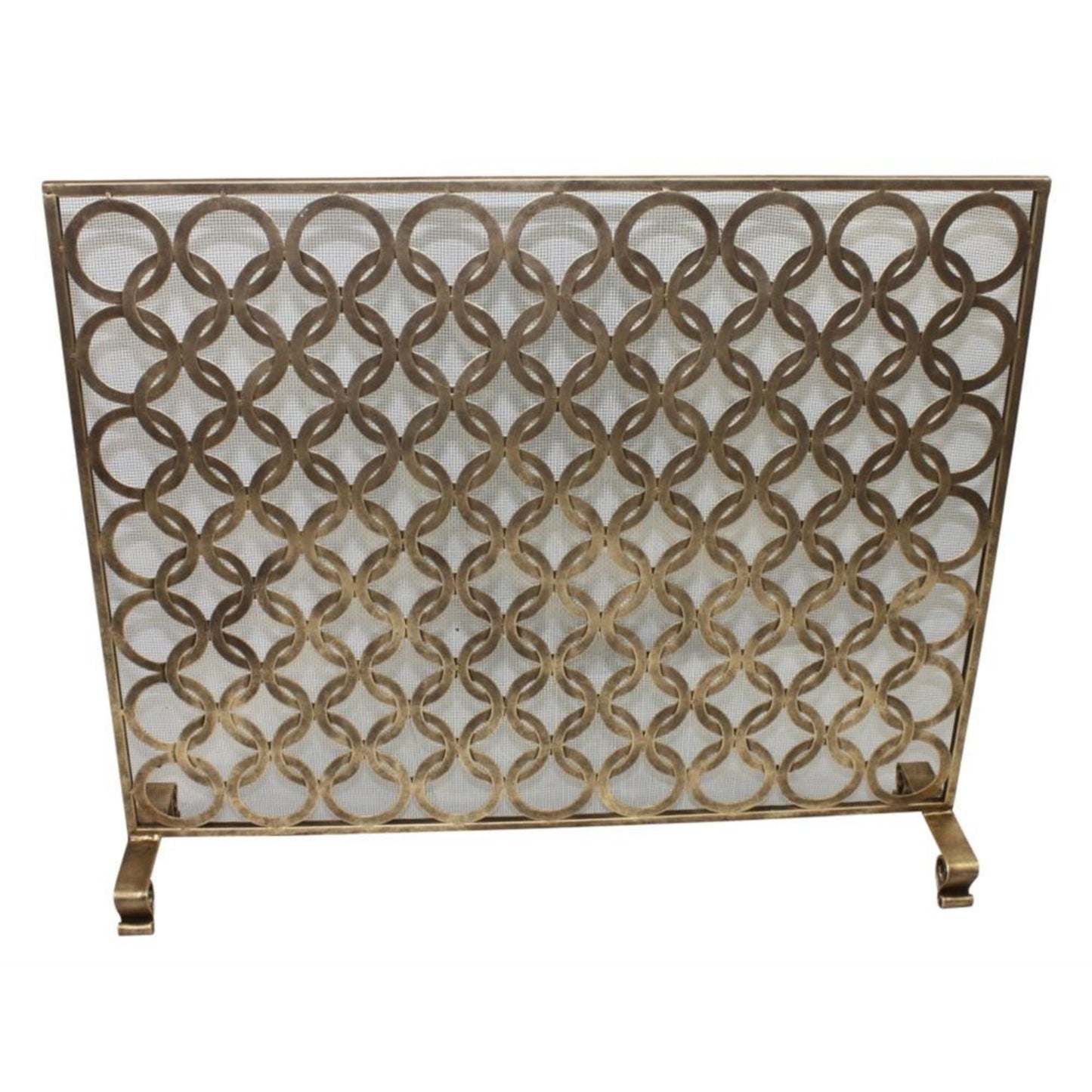 Double Circle Design Iron Fire Screen - Italian Gold Single Panel Fireplace Screen | InsideOutCatalog.com