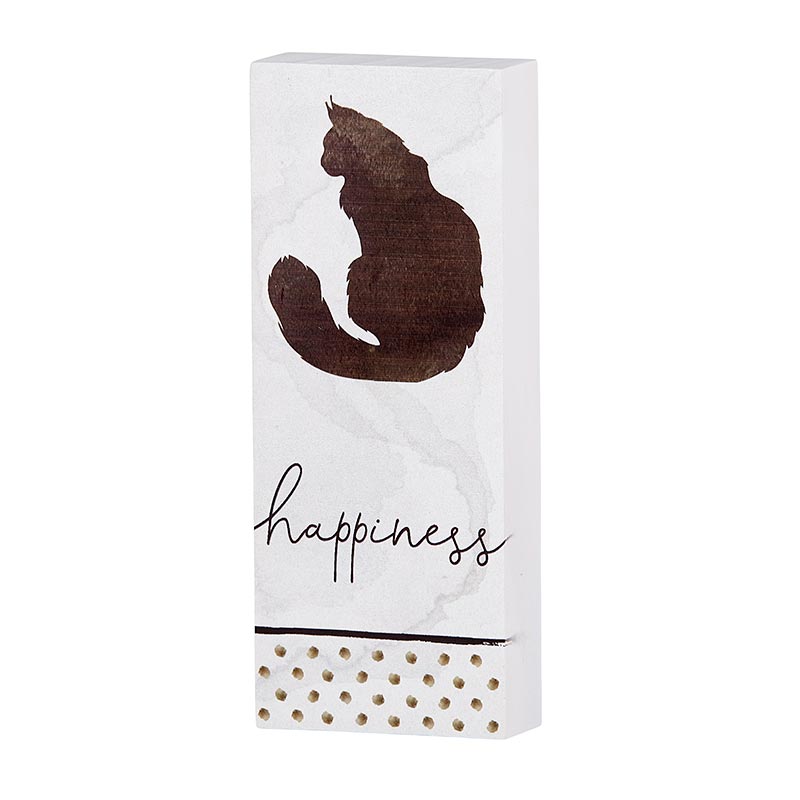 Inspirational Wood Message Block Home Accent - Happiness with Cat Silhouette | INSIDE OUT | InsideOutCatalog.com