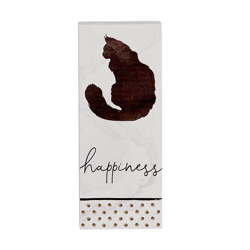 Inspirational Wood Message Block Home Accent - Happiness with Cat Silhouette | INSIDE OUT | InsideOutCatalog.com