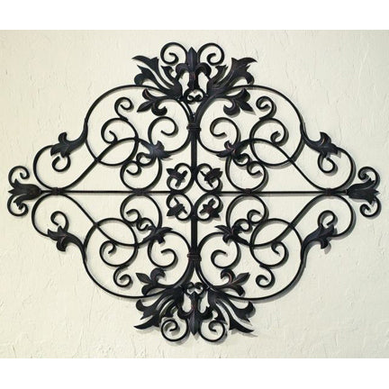 Fleur de Lis Iron Wall Grille - Available in Black Iron or Stained Gold Iron | Shown in Stained Gold hanging horizontally | INSIDE OUT | InsideOutCatalog.com