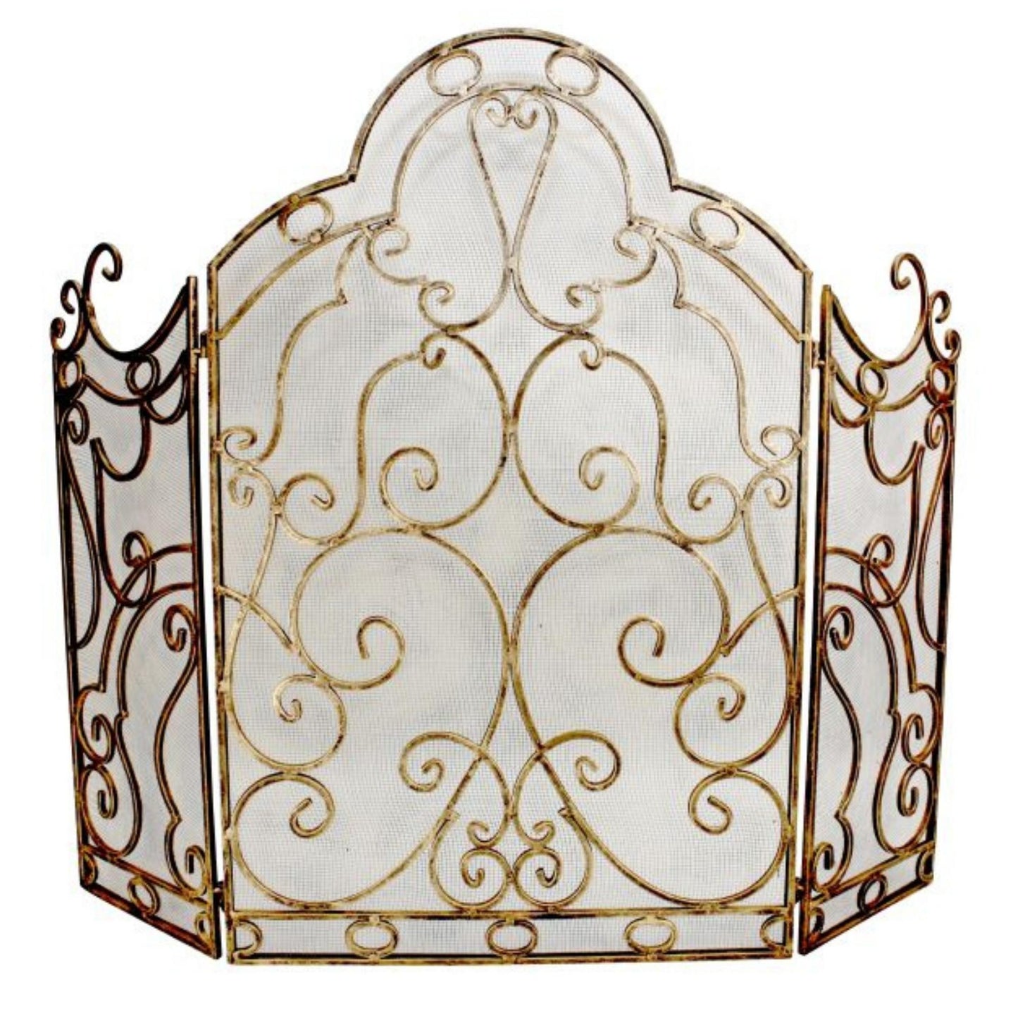Iron Scroll Design Fire Screen - Fire Hearth Three Panel Screen with Mesh | InsideOutCatalog.com