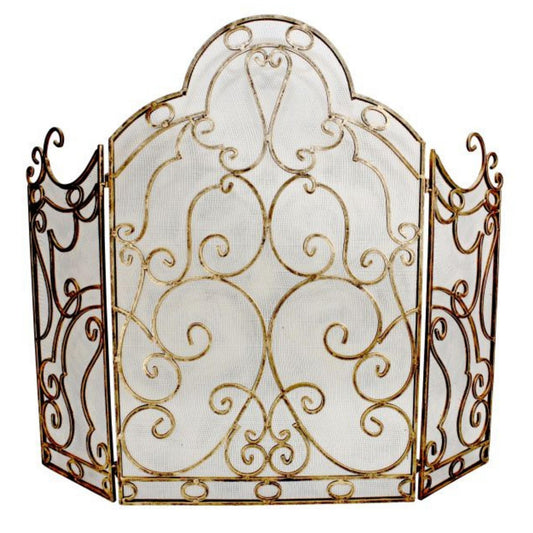 Iron Scroll Design Fire Screen - Fire Hearth Three Panel Screen with Mesh | InsideOutCatalog.com