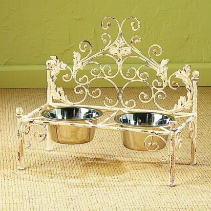 Old World Antique Scroll Pet Feeder - Antique White | INSIDE OUT | InsideOutCatalog.com