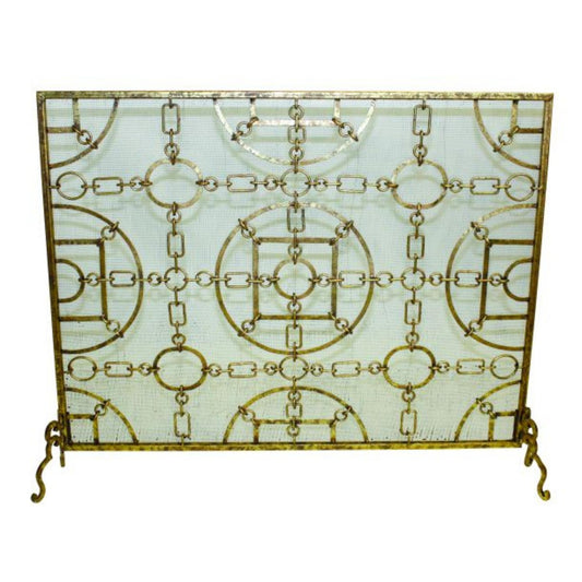 Italian Gold Single Panel Fireplace Screen with Equestrian Design | InsideOutCatalog.com