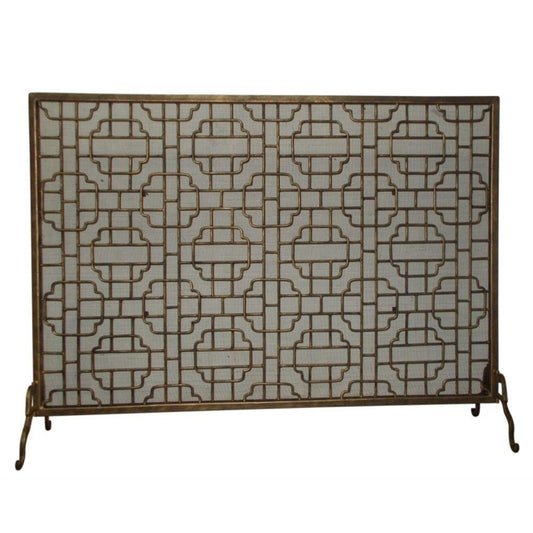 Large Geometric Design Fire Screen - Fire Hearth Single Panel Screen with Mesh | InsideOutCatalog.com