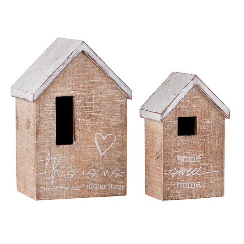 Decorative Wooden Nesting Houses with LED Candles - Set of Two Home Accents | home sweet home | this is us Our Story Our Life Our Home | INSIDE OUT | InsideOutCatalog.com