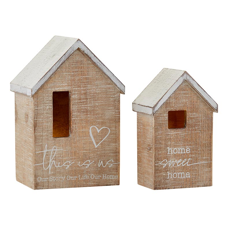 Decorative Wooden Nesting Houses with LED Candles - Set of Two Home Accents | home sweet home | this is us Our Story Our Life Our Home | INSIDE OUT | InsideOutCatalog.com