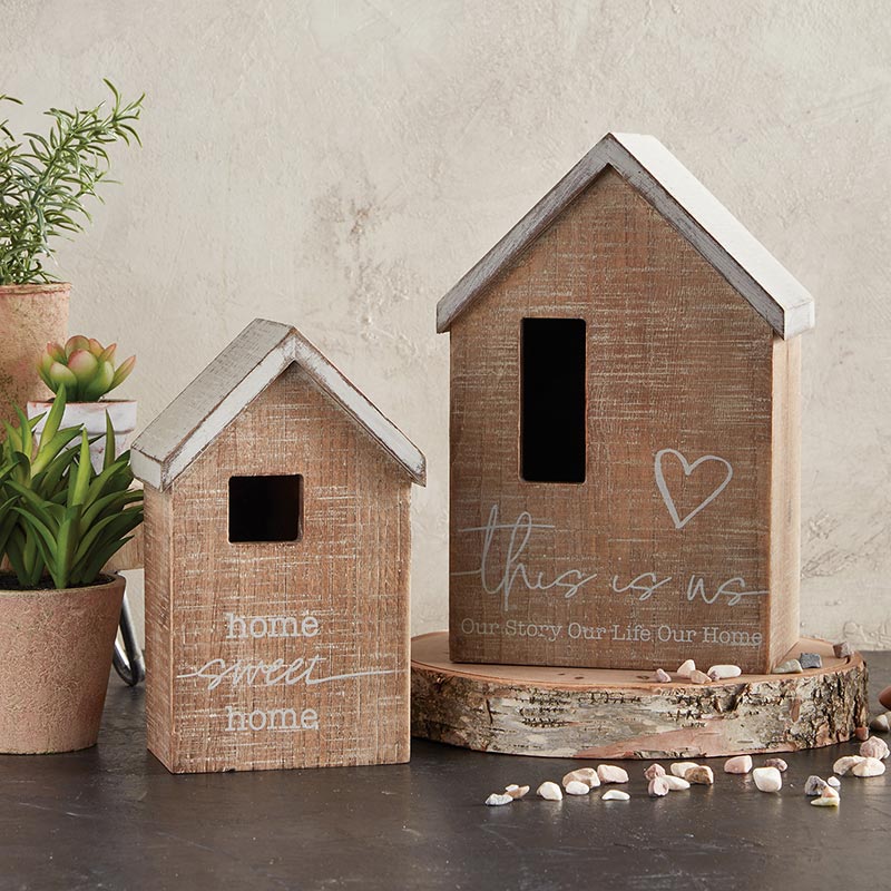 Decorative Wooden Nesting Houses with LED Candles - Set of Two Home Accents | home sweet home | this is us Our Story Our Life Our Home | INSIDE OUT | InsideOutCatalog.com