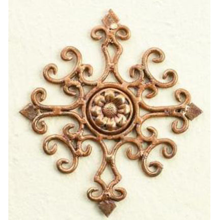 Monogrammed Iron Scroll Wall Grille - Monogram Wall Decor | Estate Quality Home Decor | Personalized Wall Decor | Shown with the Monogram "D" | Iron finished in a rustic brown-gold stain with Italian gold 5" monogram | choose medallion in place of monogram | INSIDE OUT | InsideOutCatalog.com