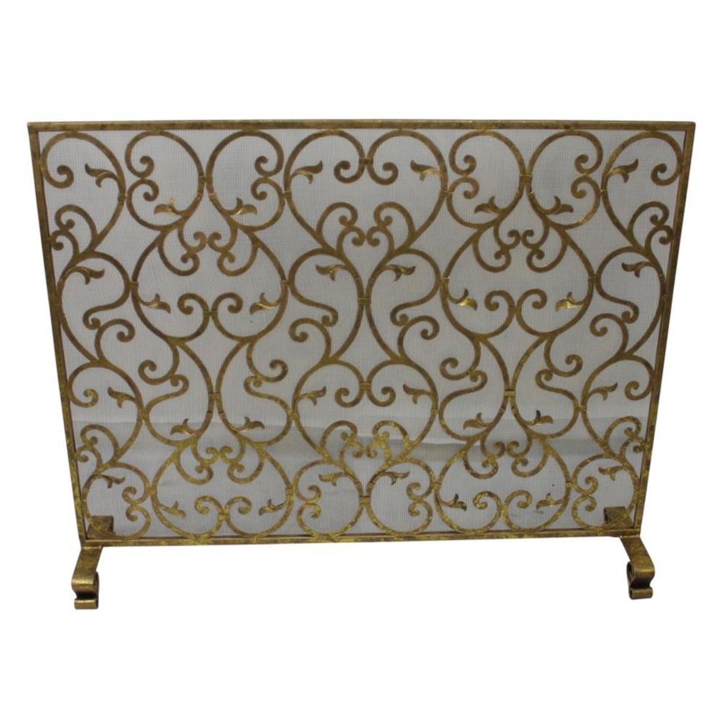 Scroll and Leaf Design Single Panel Fireplace Screen in Italian Gold Finish | InsideOutCatalog.com