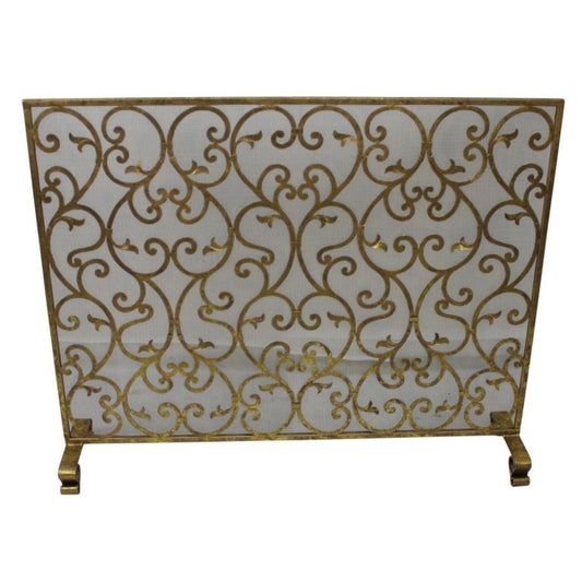 Scroll and Leaf Design Single Panel Fireplace Screen in Italian Gold Finish | InsideOutCatalog.com