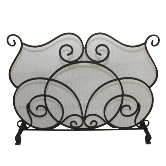 Single Panel Iron Scroll Fireplace Screen - Dark Stained Gold Fire Screen | InsideOutCatalog.com