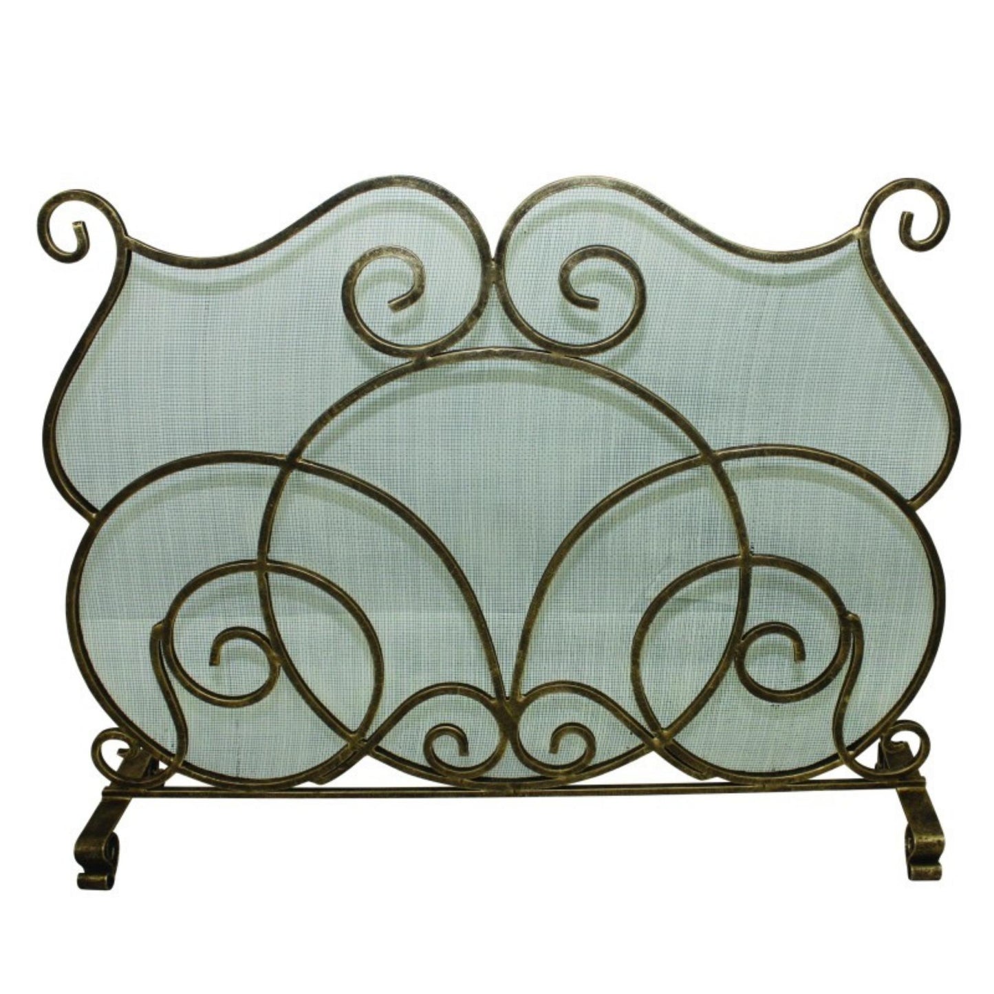 Single Panel Iron Scroll Fireplace Screen - Light Burnished Gold Fire Screen | InsideOutCatalog.com