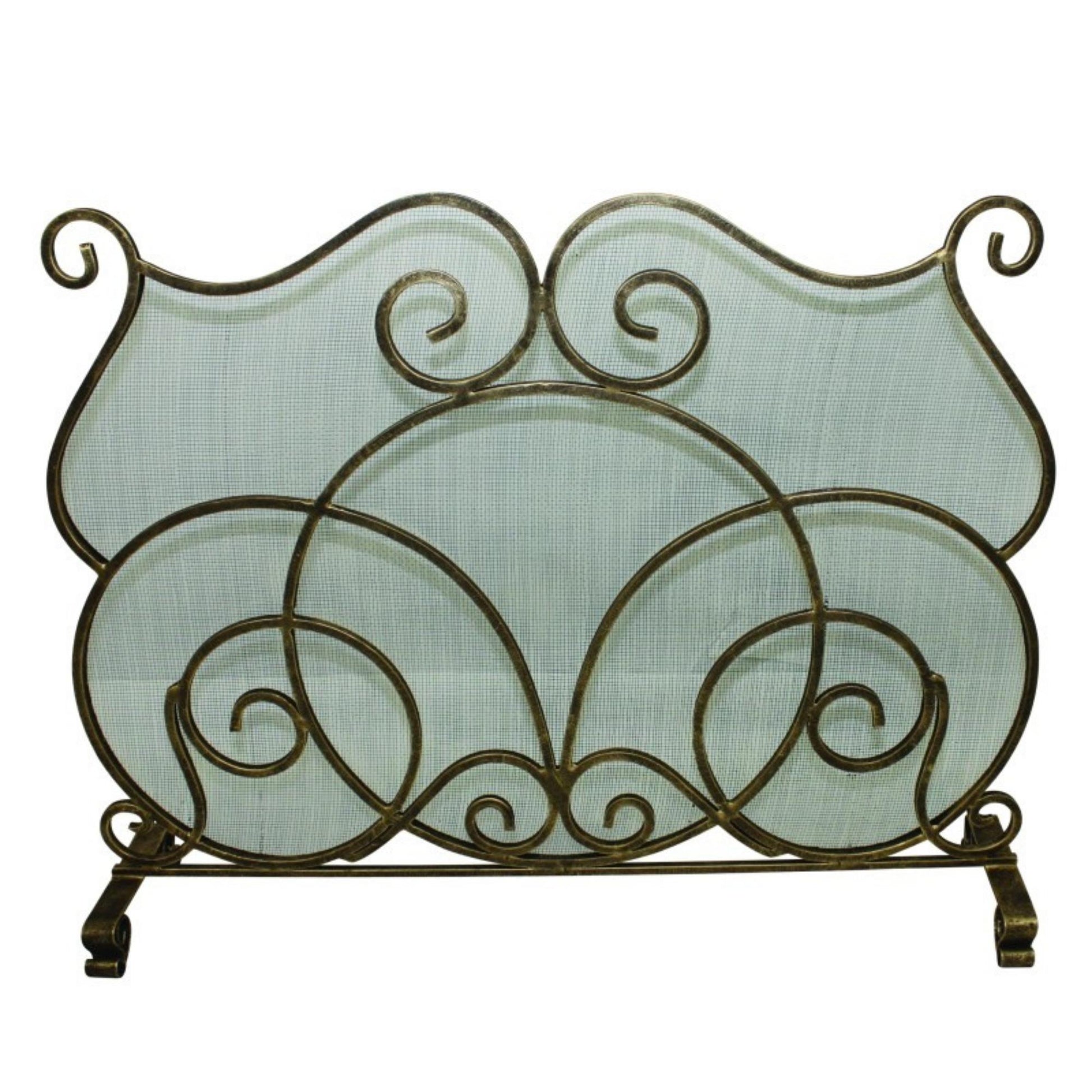 Single Panel Iron Scroll Fireplace Screen - Light Burnished Gold Fire Screen | InsideOutCatalog.com