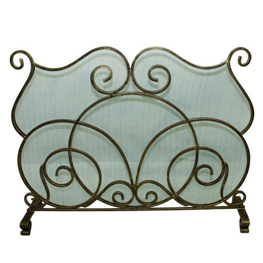 Single Panel Iron Scroll Fireplace Screen - Light Burnished Gold Fire Screen | InsideOutCatalog.com