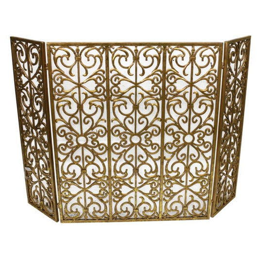 Three Panel Gate Design Fireplace Screen in Italian Gold | InsideOutCatalog.com
