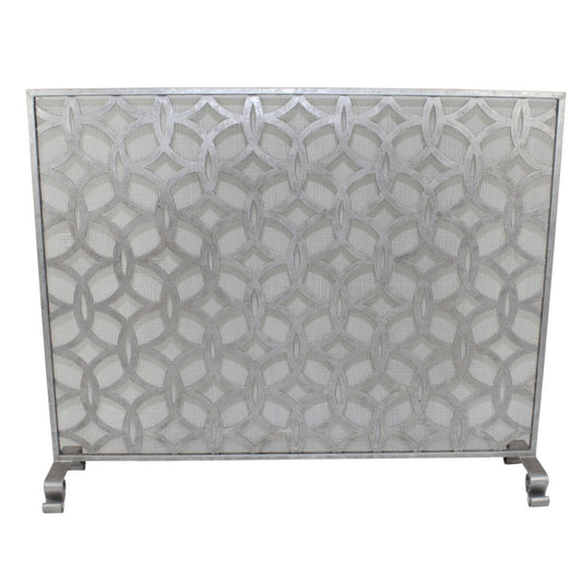 Unique Interlaced Circle Design Antique Silver Fireplace Screen - Single Panel Fire Screen | InsideOutCatalog.com
