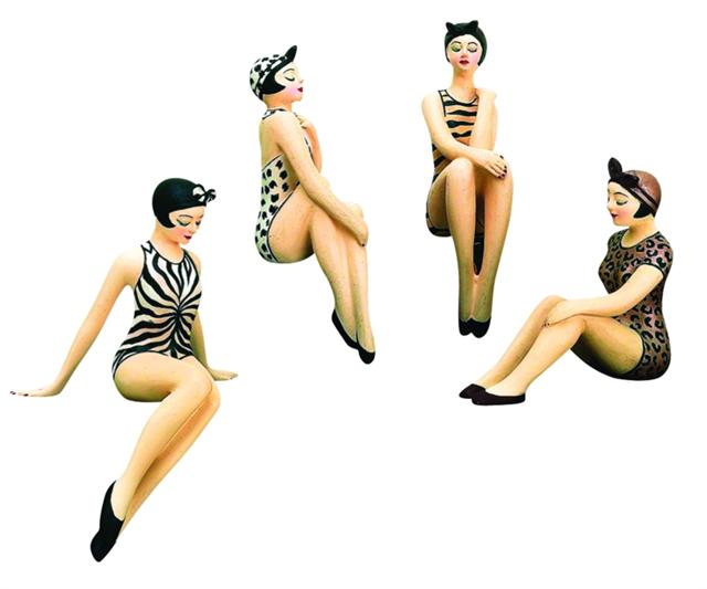 Vintage Mini Bathing Beauty Figurines - Jungle Safari Animal Print Swimsuit Collection - Set of 4 | Resin Statuary | INSIDE OUT | InsideOutCatalog.com
