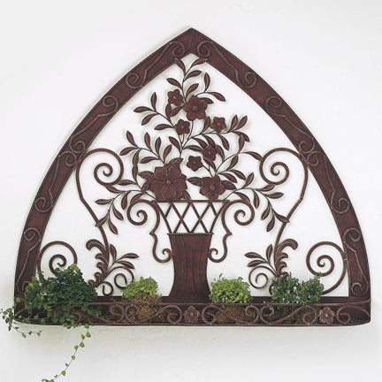 Large Iron and Tole Gothic Shape Wall Planter with Urn and Leaf Accents | INSIDE OUT | InsideOutCatalog.com