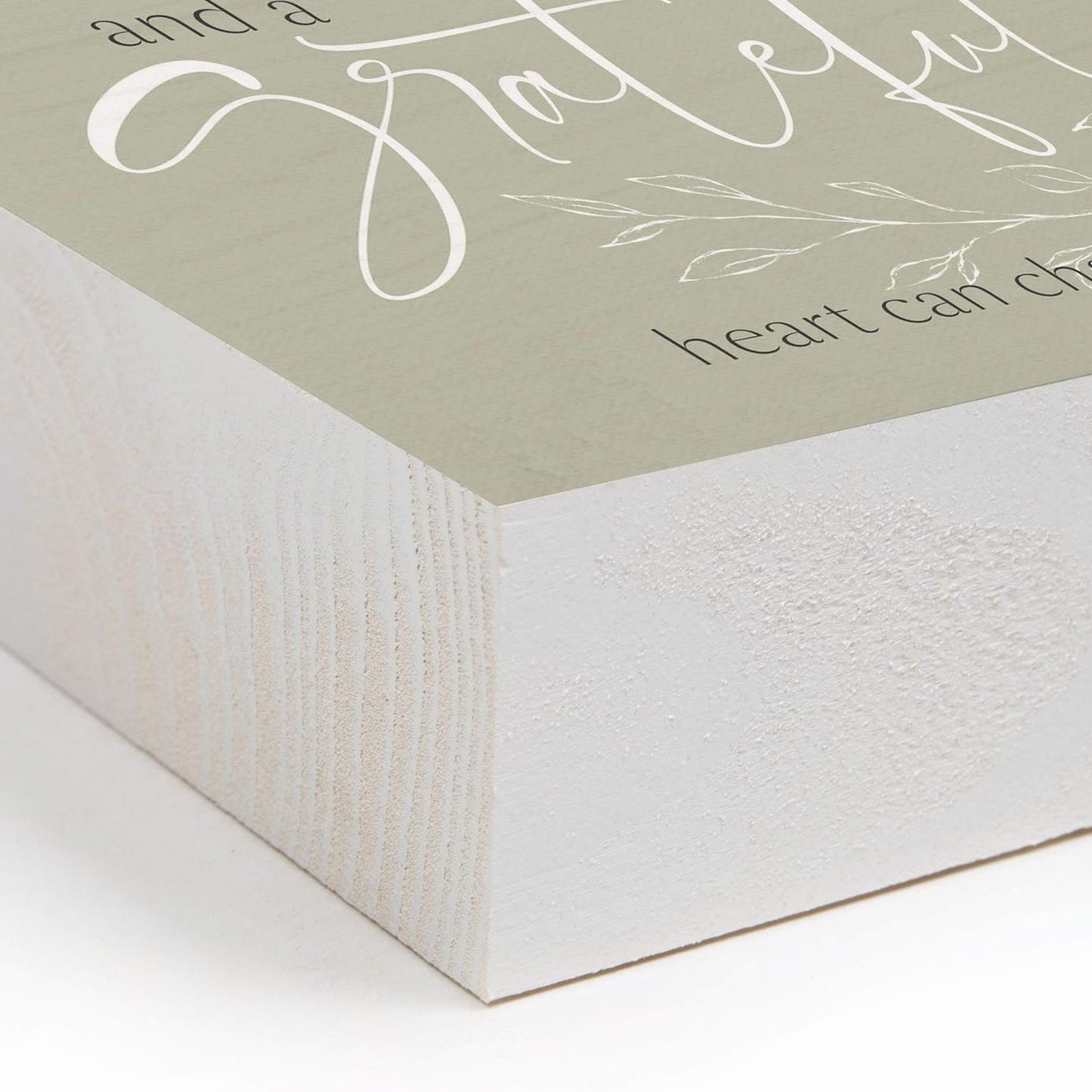 Corner Detail of Inspirational Word Wood Block - Positive Thoughts and a Grateful Heart Can Change Your Life | InsideOutCatalog.com