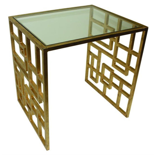 Antique Gold Iron Asian Side Table with Inset Glass Top | INSIDE OUT | InsideOutCatalog.com