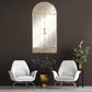 Antique Gold European Inspired Arched Garden Gate Mirror in decorated room | INSIDE OUT | InsideOutCatalog.com
