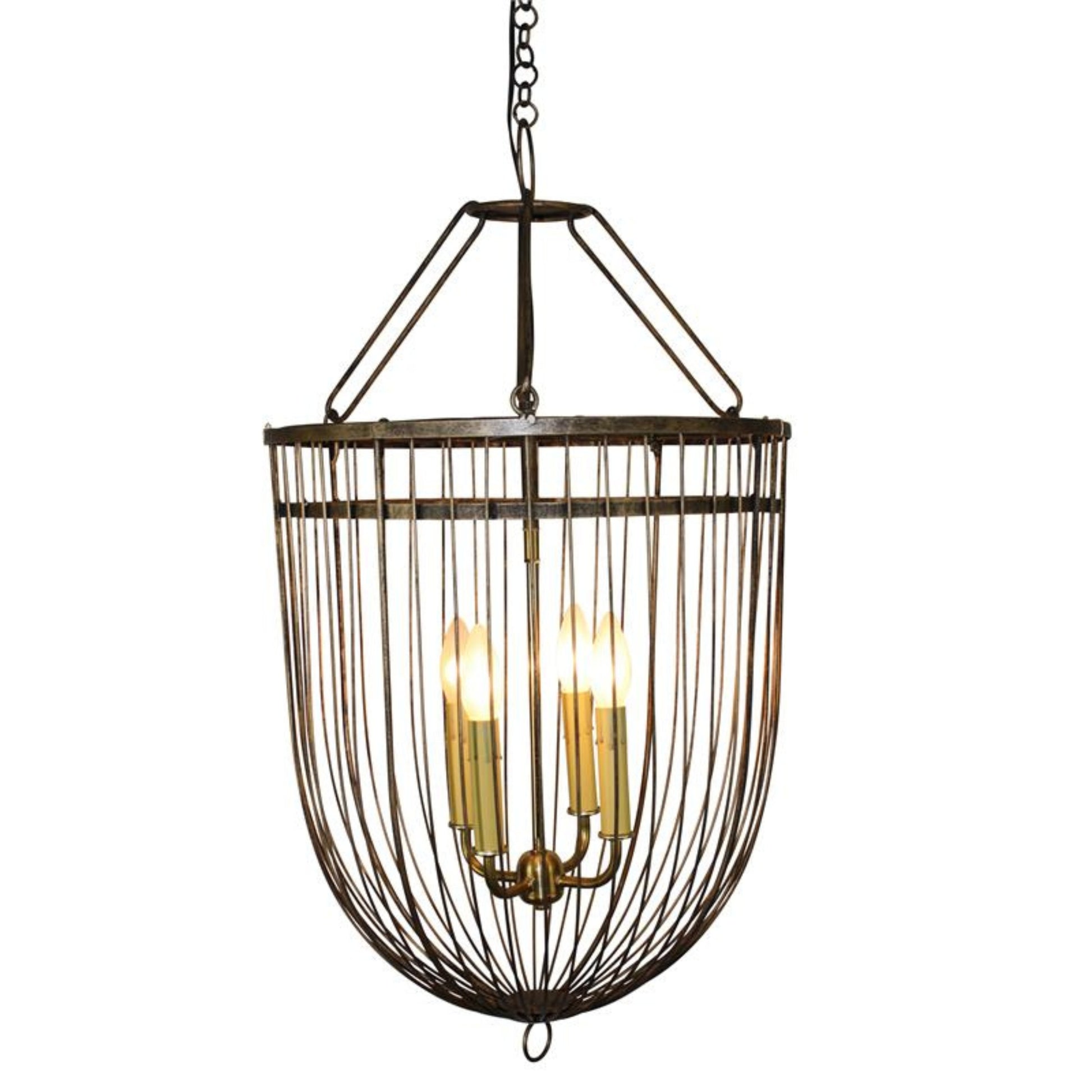Four Light Birdcage Design Iron & Tole Chandelier in Burnished Gold (30"H) | INSIDE OUT - InsideOutCatalog.com