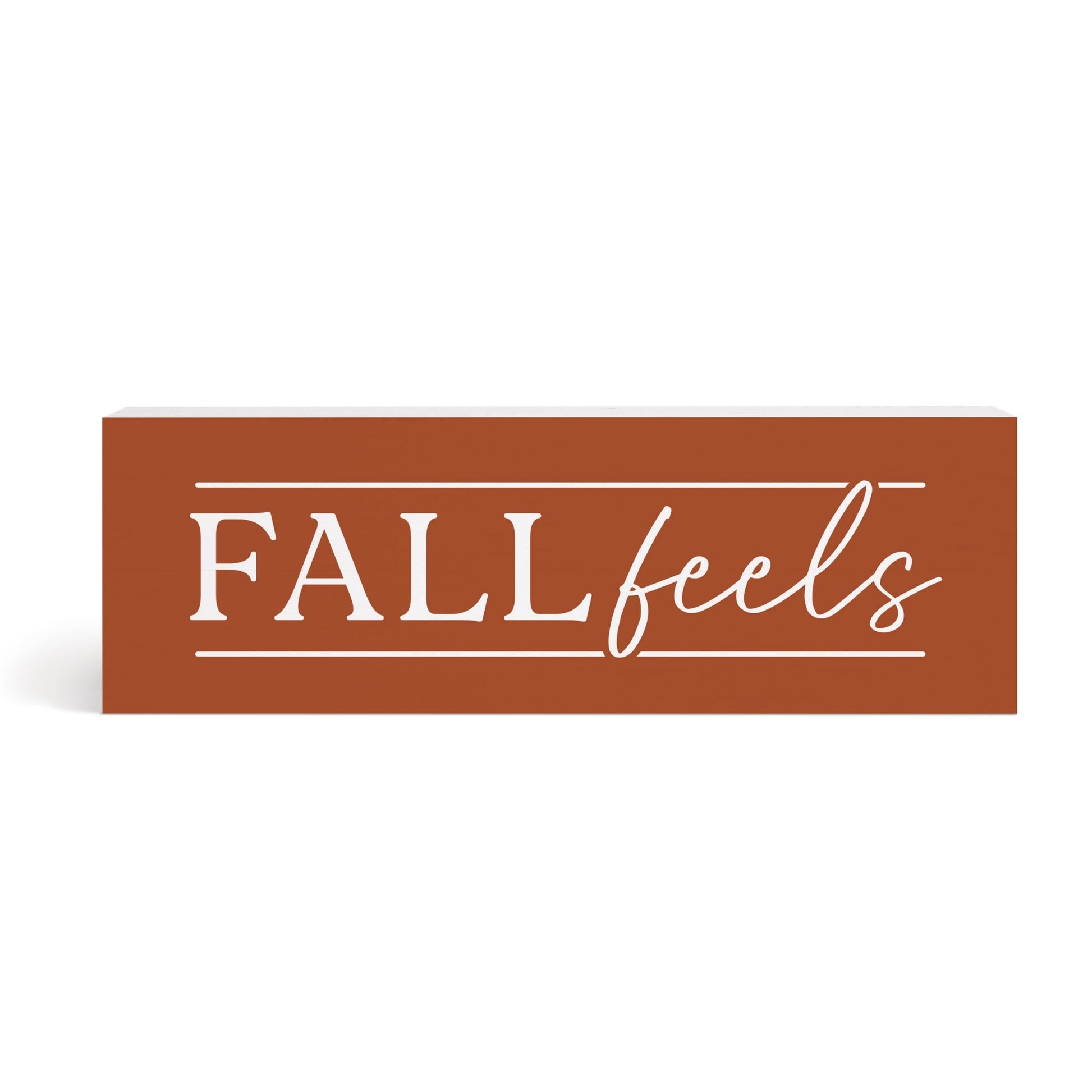 Fall Feels Seasonal Wood Word Block Home Accent - Rust Orange with White Lettering | InsideOutCatalog.com