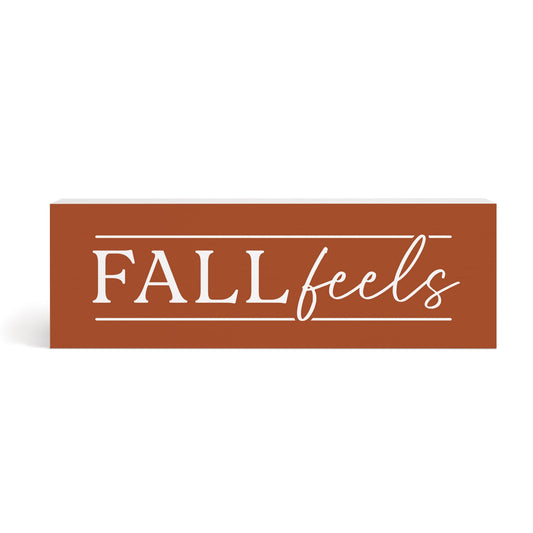Fall Feels Seasonal Wood Word Block Home Accent - Rust Orange with White Lettering | InsideOutCatalog.com