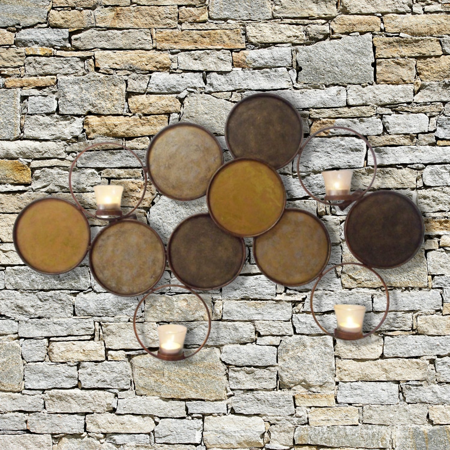 Gold Circle Wall Decor - Four Votive Candle Holder Wall Accent (31"W) | INSIDE OUT | Shop Wall Decor and Home Accents at InsideOutCatalog.com