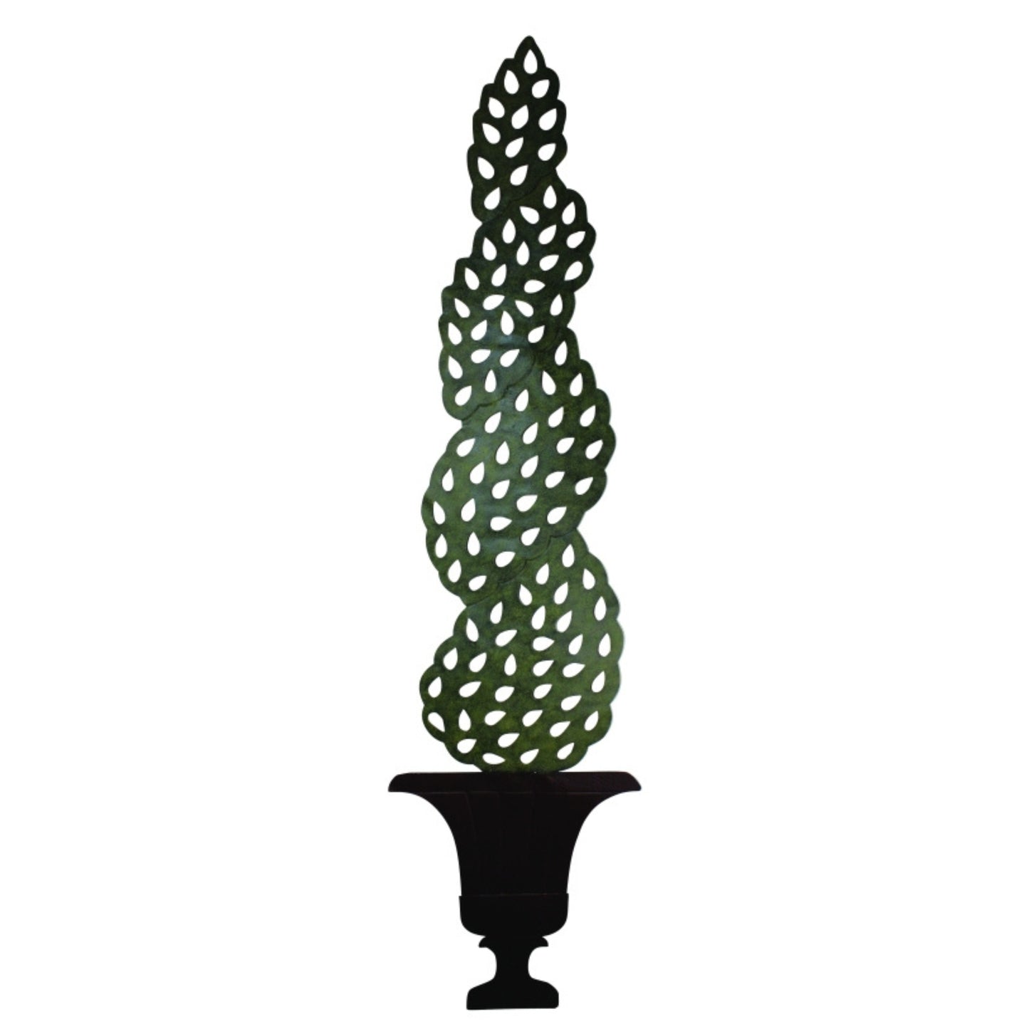 Decorative metal sculpture of a coniferous tree in a pot on a white background | Estate Quality Wall Decor - Decorative tole topiary tree in urn | INSIDE OUT - InsideOutCatalog.com