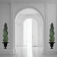 White room with decorative wall art and an archway leading to a bright light | Tole Topiary Tree in Urn Wall Decor - Nature Inspired Green Brown Large Wall Art (70"H) | INSIDE OUT - InsideOutCatalog.com